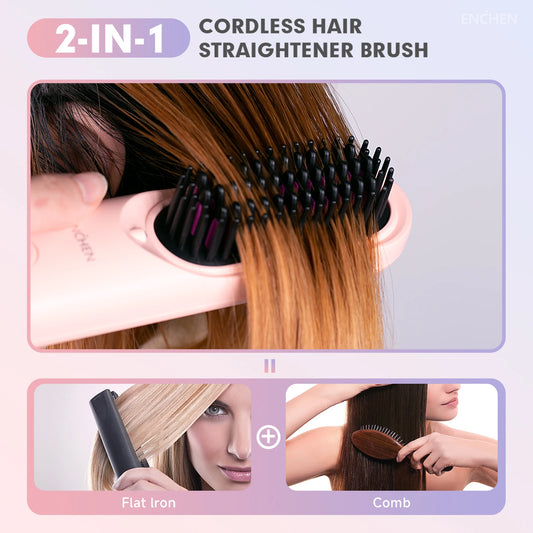 ENCHEN 2in1 Hair Straightener Brush Professional Electric Hair Stuff 200 Million Negative Ions Electric Brushes Hair Tools H100.