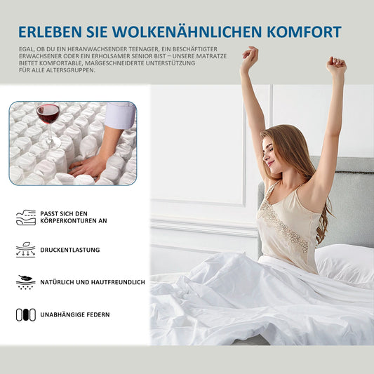 Taschenfederkernmatratze 180×200×25cm H3 - 7-Zonen mit Diatomenschaum & orthopädischem Support
