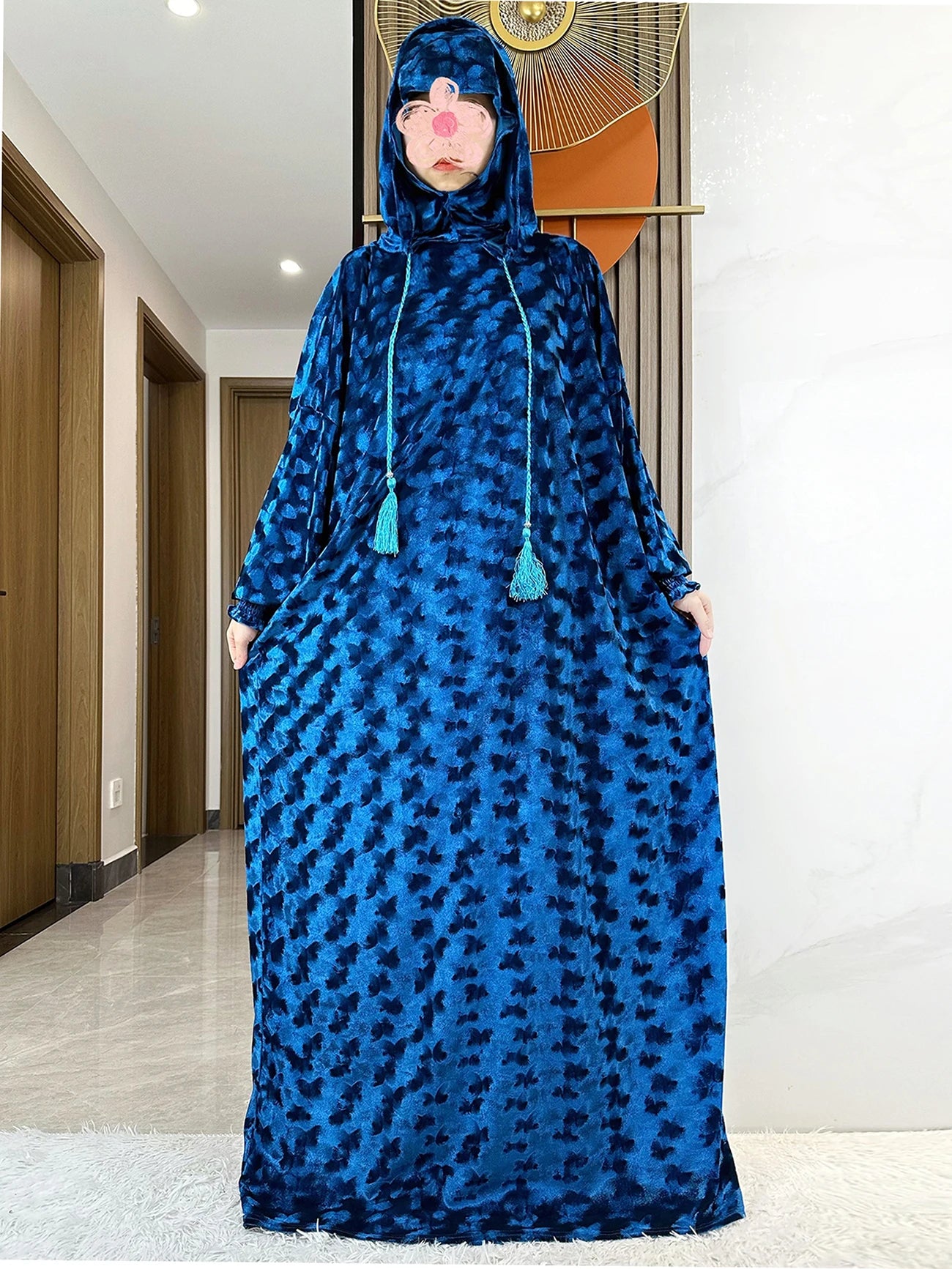High Quality Velvet Fabric 2025 Ramadan Muslim Lady's Abaya Two-Hats Dubai Turkey Style Islamic Prayer Clothing Kaftan Dress