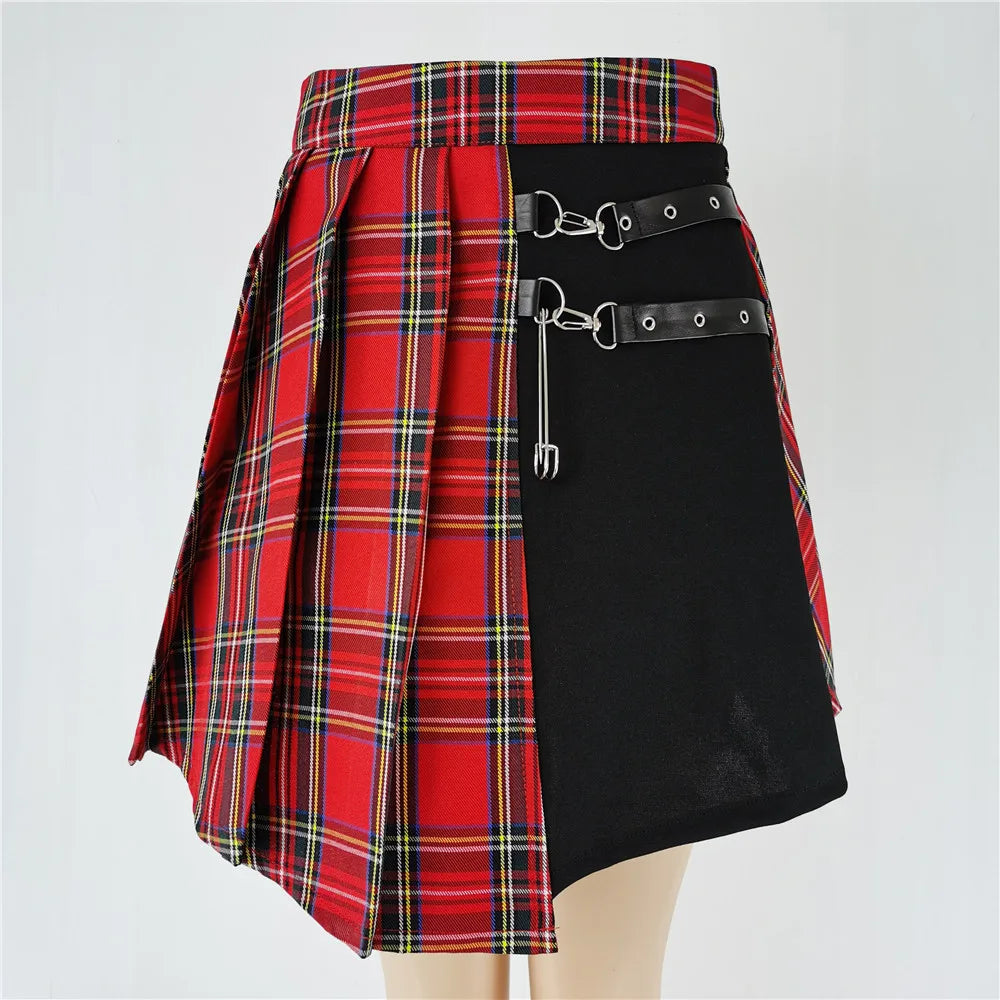 Gothic Sweet Women Pleated Skirt Fashion Plaid Mini High Waist Chic Skirt Kawaii Summer Casual Ladies Plaid Pleated Skirt.