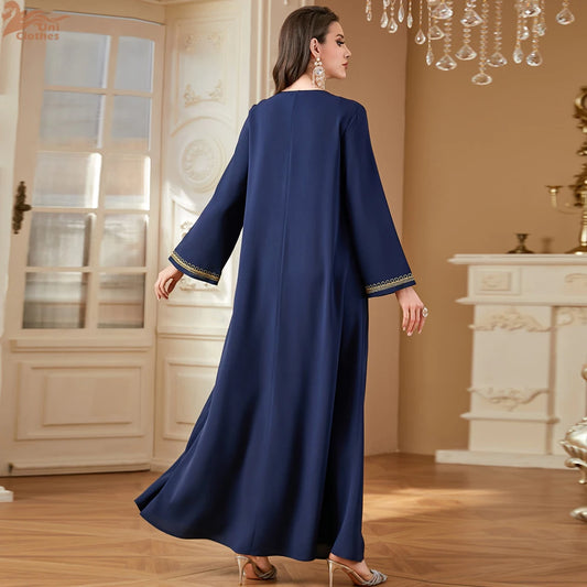 Elegant V-Neck Beading Embroidery Abaya For Muslim Woman 2025 Casual Loose Moroccan Saudi Dubai Kuwait Morocco Stylish Kebaya.