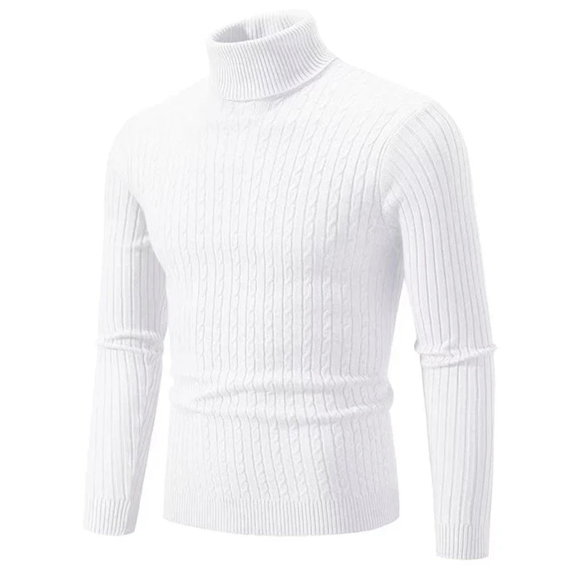 2025 New Men's High Neck Sweater Solid Color Pullover Knitted Warm Casual Turtleneck Sweatwear Woolen Mens Winter Outdoor Tops