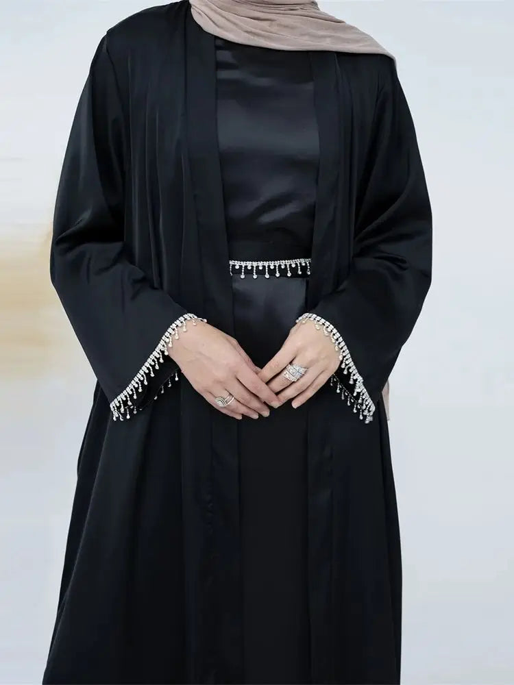 Ramadan Kebaya Chain Satin Kimono 2 Piece Abaya Set Turkey Islam Dress Muslim Sets Abayas For Women Robe Femme Musulmane Kaftan