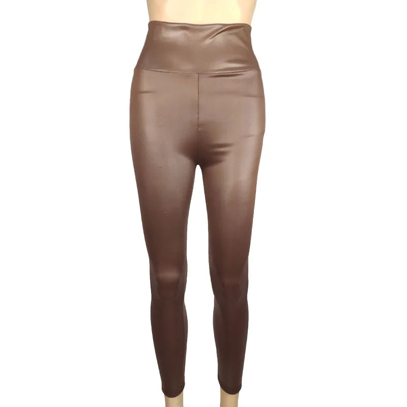 Autumn And Winter New Season Wearable Women's Tight Pants With High Waist And Sexy Faux Leather Texture Long Pants With Leggings.
