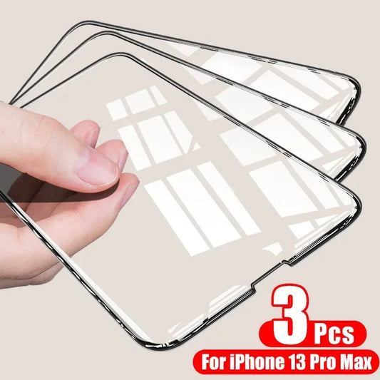 3PCS Full Cover Tempered Glass for iPhone 16 15 14 13 12 11 Pro Max Screen Protector for iPhone 16e 13 12 Mini X XR XS SE 2020.