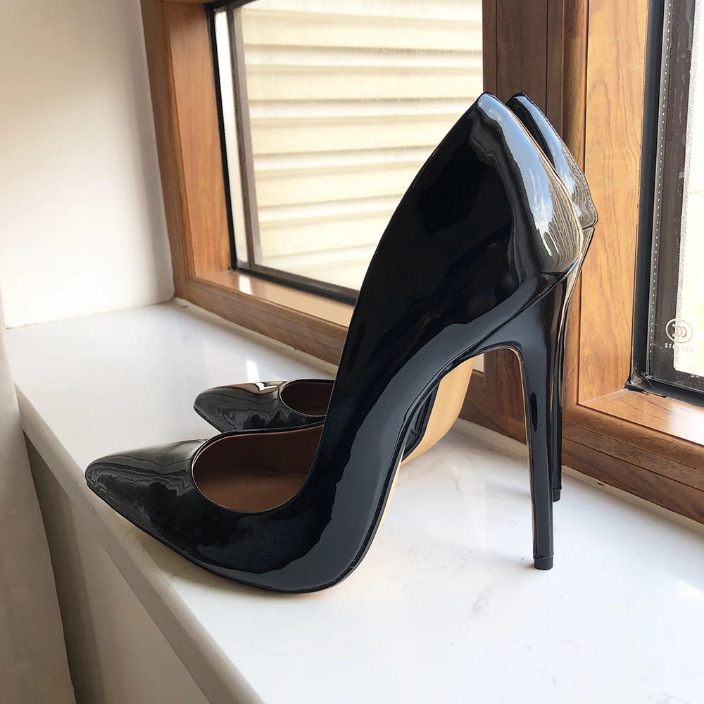 Tikicup Plus Size 40-48 Solid Black 15cm Extremely High Heel Pointy Toe Stiletto Pumps Slip On Crossdress Gragon Queen Shoes.