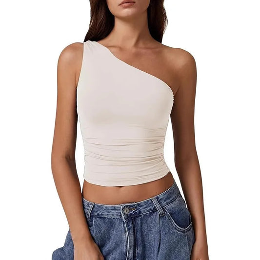 Womens One Shoulder Shirts Going Out Crop Tops Basic Sexy Slim Fit Y2K Tank Top Summer Fashion 2025.