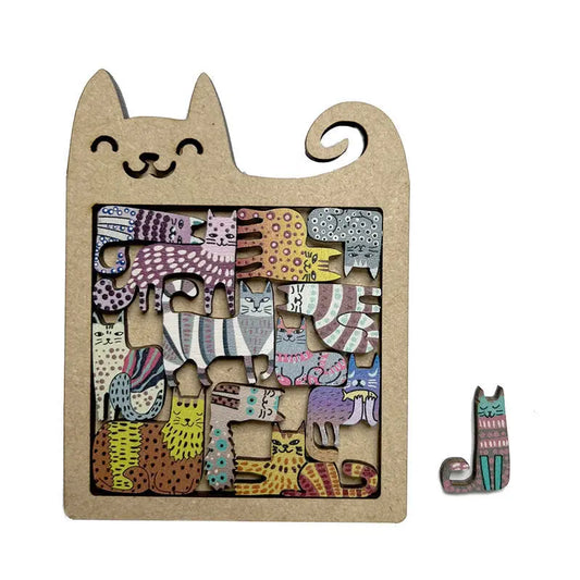 13 Irregular Wooden Cat Puzzles Colorful Cute Puzzle Toys for Children Birthday Gift Brain Teaser Educational Game.