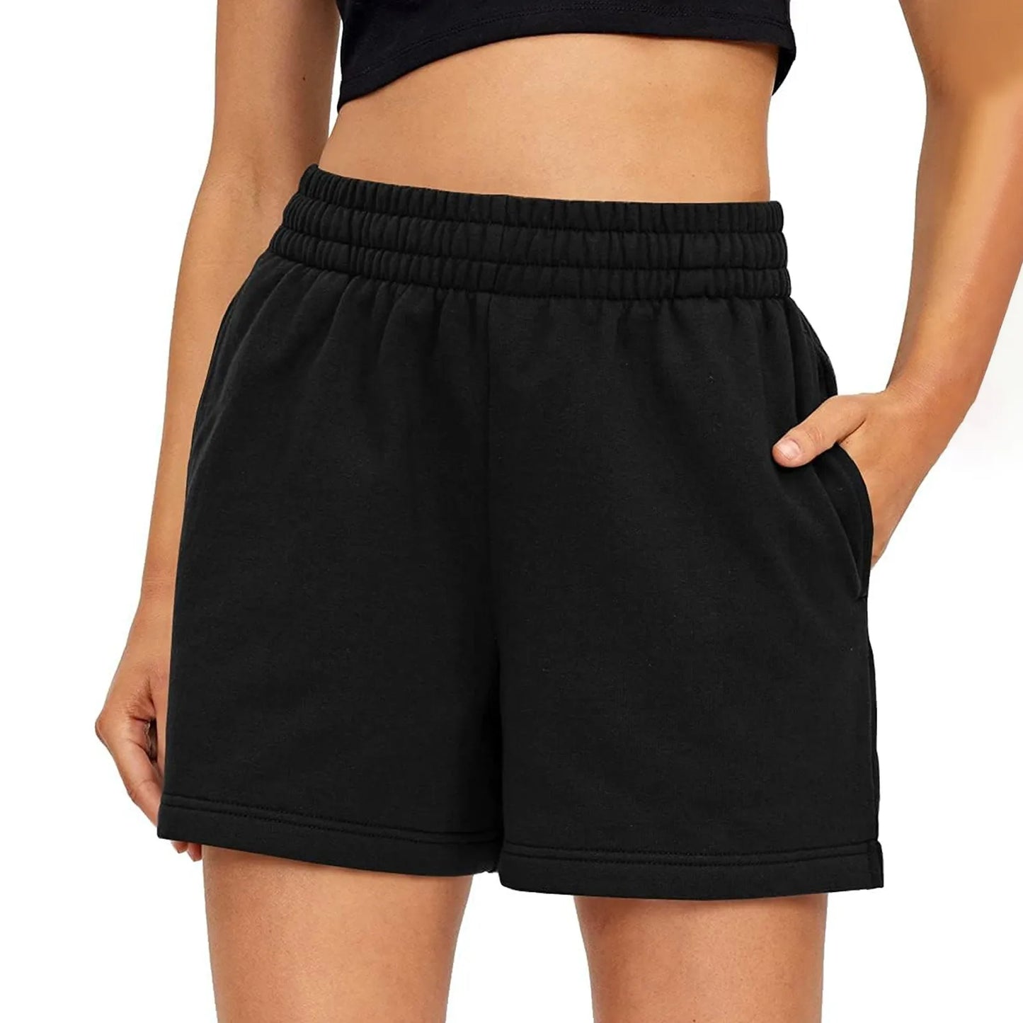 Plain Color Sports Shorts Casual Summer Comfortable And Soft Elastic High Waist Running Shorts With Pockets For Women
