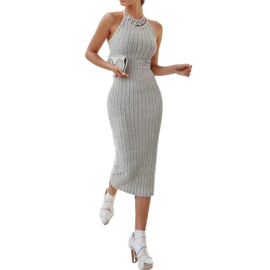 Solide Neckholder Bodycon Midi Kleid High-end-temperament weste neckholder kleid frauen sommer neue high-taille schlank temperament schlank.