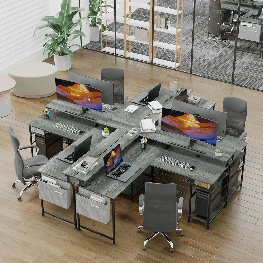 COSYHOMES - L-förmiger Computertisch, 2-stufiger, mit EU-Steckdose & RGB-Beleuchtung, 140x140x85cm