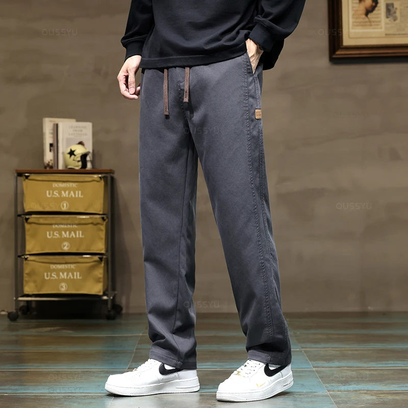 Brand Clothing New Soft Lyocell Fabric Pants Men Thick Loose Straight Drawstring Elastic Waist Korea Casual Cargo Trousers Male.