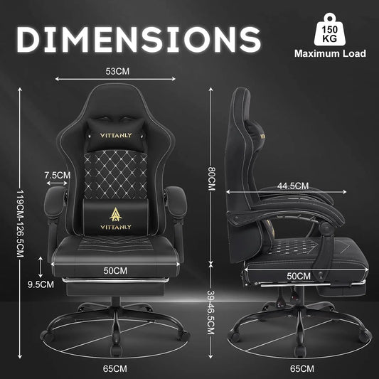 Gaming Chair mit Spring Kissen, Ergonomischer Gaming Chair Gamer Chair mit Kopfstütze, Lendenkissen and Footrest, Hö
