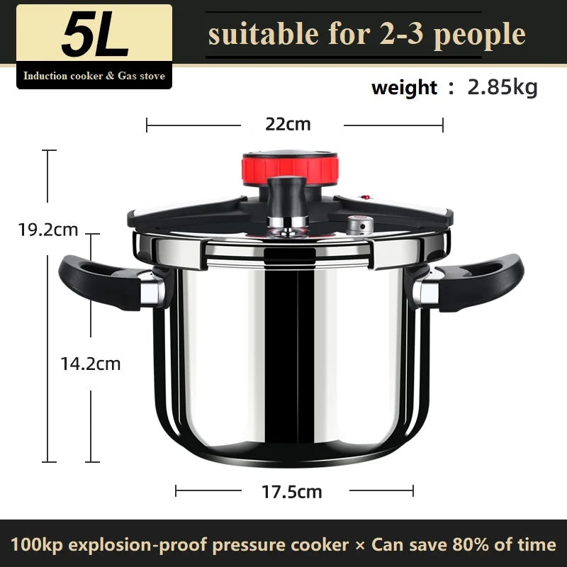 5L/6L Gas Stove Thickened Pressure Cooker Multifunctional Pressure-Limited Explosion-proof Stainless Steel Kitchen Pressure Pot.