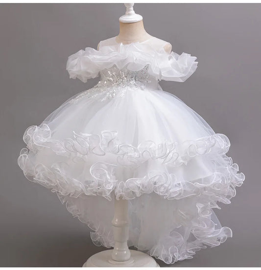 3-10 Jahre altes Mädchen Kinder schleppendes Kleid neues elegantes Mädchen Performance Puffrock Prinzessin Rock Blume Kinder Hochzeit Mädchen.