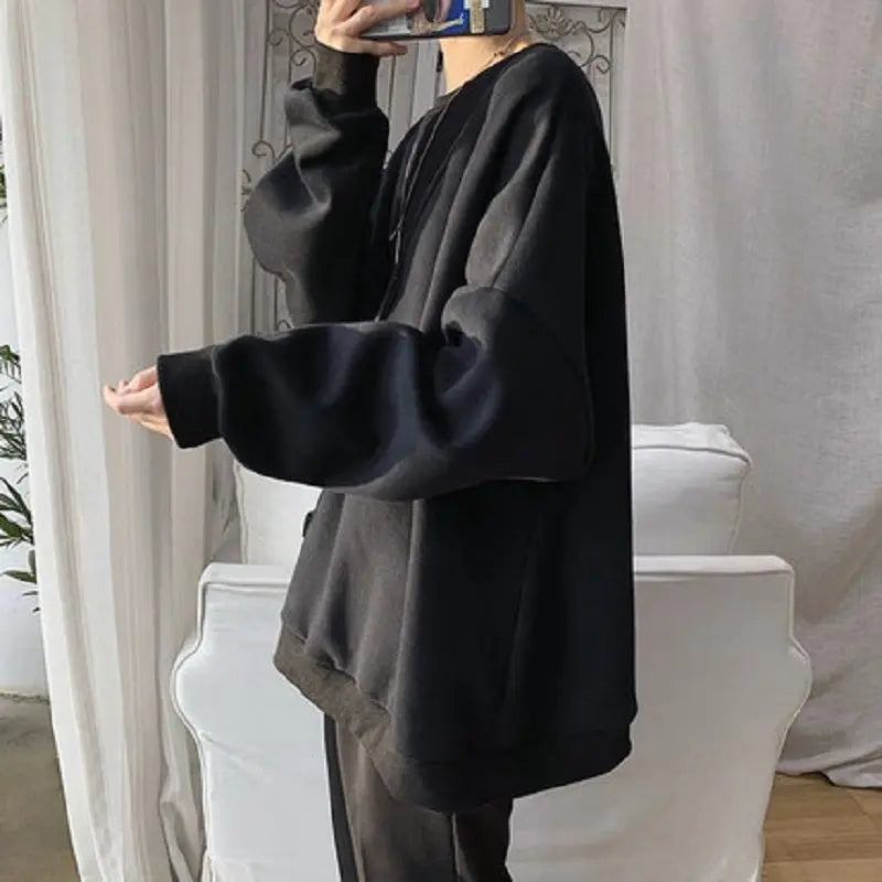 Lazy Style Simplicity Youth Loose Hoodies Sweatshirts Spring Autumn Long Sleeve Solid Casual Tops Korean Fashion Women Clothing.