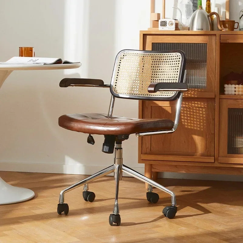 Für Neue Japanische Rattan Computer Stuhl Retro Rotierenden Stuhl Komfortable Studie Schreibtisch Atmungsaktive Armlehne Rattan Stuhl Büro Möbel