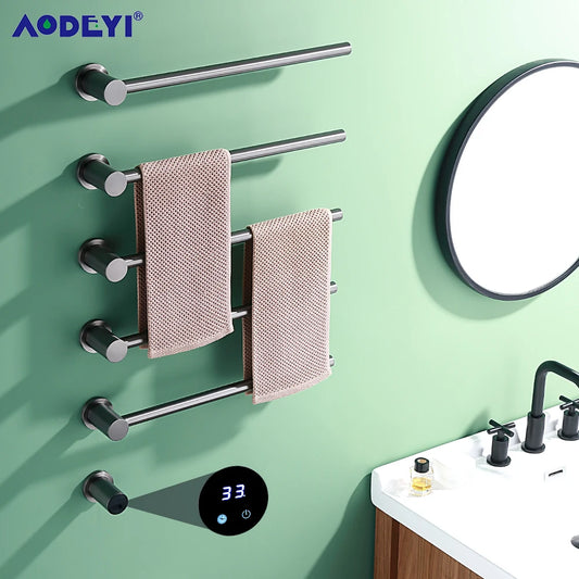 Bathroom Electric Heated Towel Rail Warmer Digital Display Temperature Time Control Smart Home Concealed Bar 304 Stainless Steel.