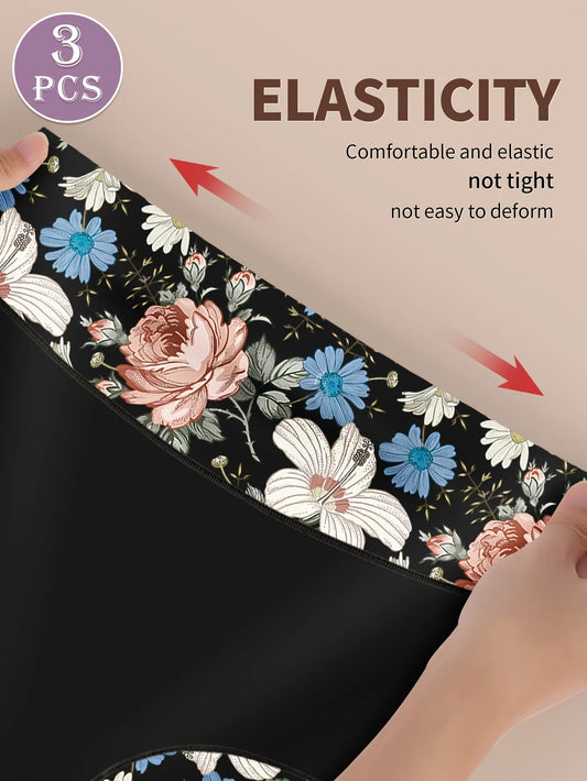 3pcs Plus Size High-Waist Shapewear Panties for Women - Tummy Control & Butt Lift, Comfort Fit with Elegant Floral Print.