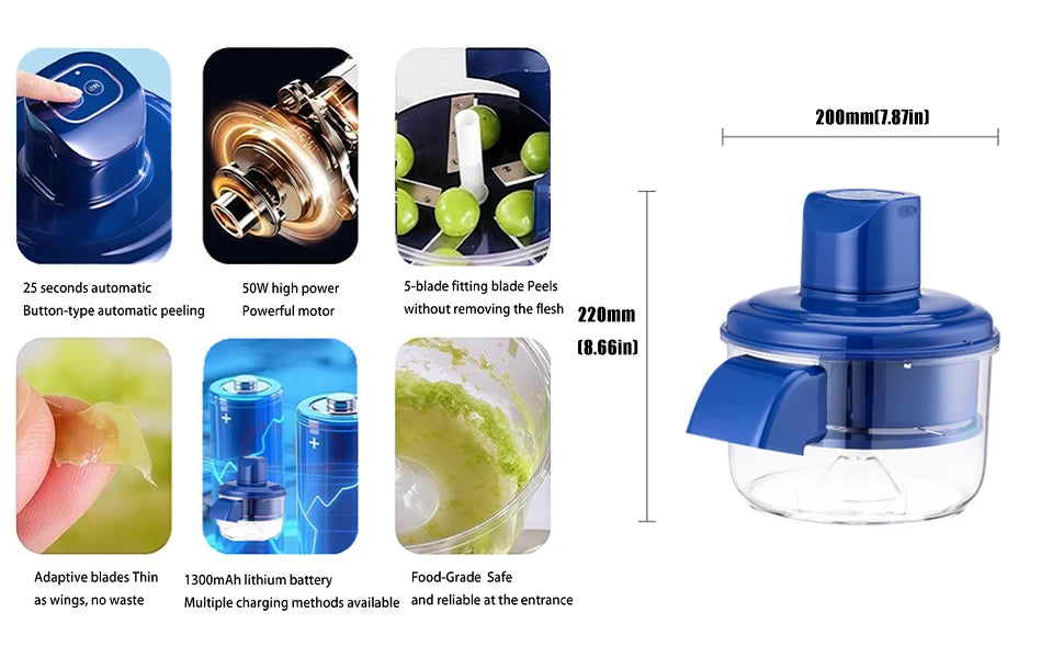 2025 Upgrade 2-in-1 Electric Garlic & Fruit Peeler - Effortless Peeling in 20 Seconds,Easy to Clean, Remover Tool for Kitchen.