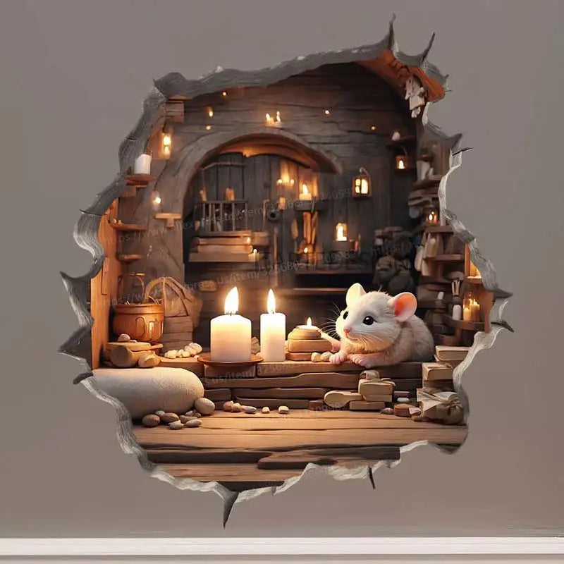 Mouse Magic Hole Wall Decal Sticker Removable Wall Decoration Awesome Gift Idea Baseboard Wall Sticker Decal Mouse Hole S427.