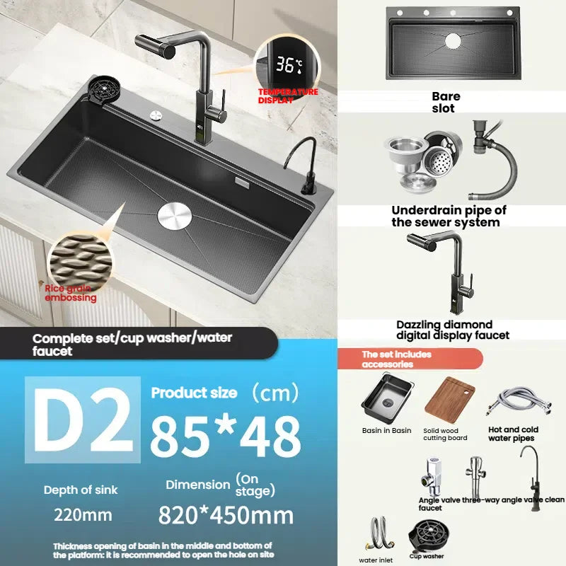 Kitchen Sink Stainless Steels Large Single Slot Multifunctional Dishwashing Bowl Household Wash Dish and Wash Vegetables Basin