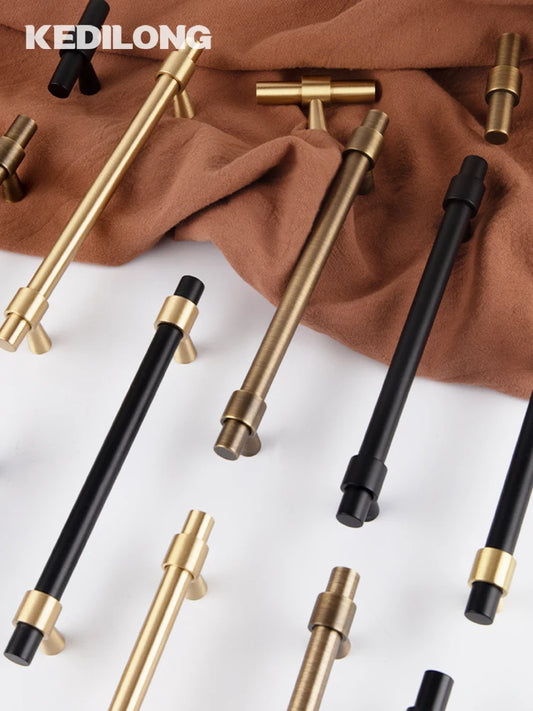 KEDLO Solid Brass Brushed Antique Brass Bronze 500mm Pull Drawer Knobs T Bar Kitchen Cabinet Handle