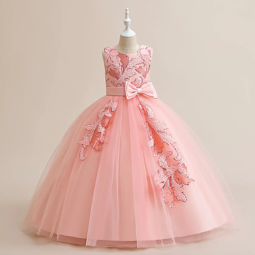 Kinder Party Kleid für Mädchen Hochzeit Brautjungfer Geburtstags kleider Kinder Spitze Stickerei Blumen mädchen Prinzessin Kleider Ballkleid