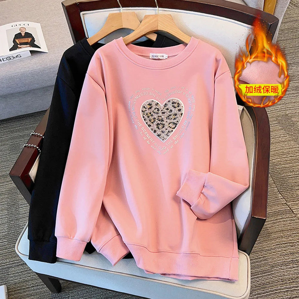 175 kg Plus Size Damen Büste 170 Frühling Herbst Lose Rundhals Langarm Bedrucktes Sweatshirt Schwarz Rosa 5XL 6XL 7XL 8XL 9XL