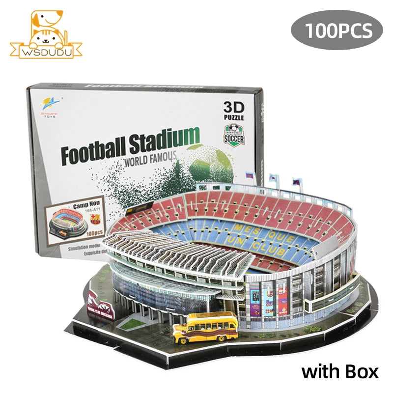 3D Football Stadium Puzzle Paper Model Architecture Kit Adult Kids Craft Building Toy Home Decor Gift Jigsaw Collectible Play.
