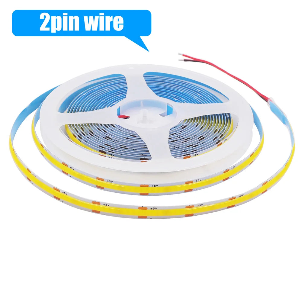 5 V USB-COB-LED-Streifen mit 2-poligem DC-Stecker, 3000 K, 4000 K, 6000 K, 320 LEDs, flexibles Band, lineare Beleuchtung mit hoher Dichte
