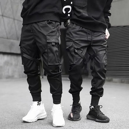 2025 Multi-pockets Ribbons Bandage Tactical Techwear Cargo Pants Mens Harajuku Punk Hip Hop Joggers Pantalons Casual Streetwear.