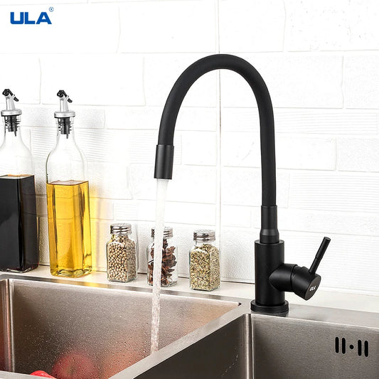 ULA Gold Kitchen Faucet Stainless Steel Flexible Spout Kitchen Sink Faucet Hot Cold Water Sink Mixer Tap 360 Degree Rotate Crane