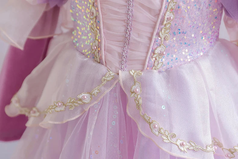 Wunderschönes Mädchenkleid, Puffärmel + lange Ärmel, Netzbedeckung, geeignet für Tänze, Partys, Auftritte, Host-Verkleidung.