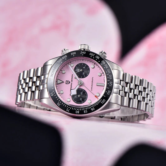 PAGANI DESIGN Men Watches New Pink BB Panda Dial Chronograph Fashion Luxury Quartz Watch For Men VK64 Movt Waterproof Watch 2025.