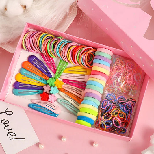 270/565/870Pcs Hair Accessories Set Girls Colorful Rubber Band Cute Flower Hairpins Children Headband Barrettes Kids Accessories.