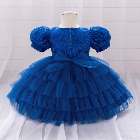 Kinder Abendkleid Pailletten Puffärmel Prinzessin Kleid Mesh Puffed Kleid Geburtstag Party Host Kleid.
