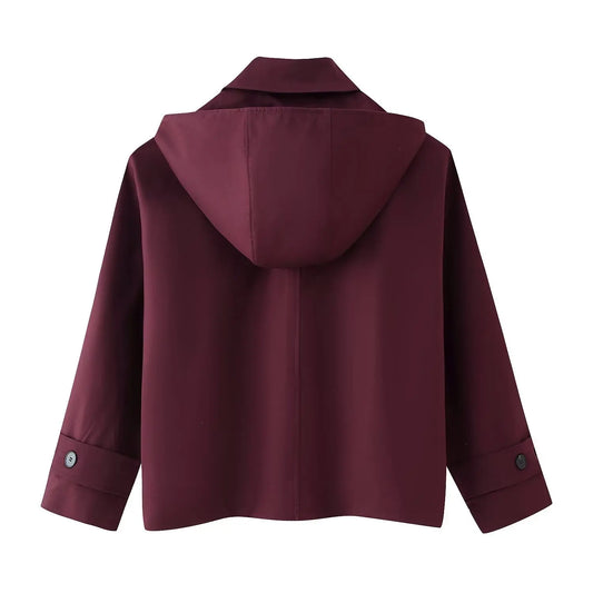 Frühjahr 2022, neue, vielseitige, einreihige, langärmlige Windjacke mit Kapuze und Tasche für Damen.