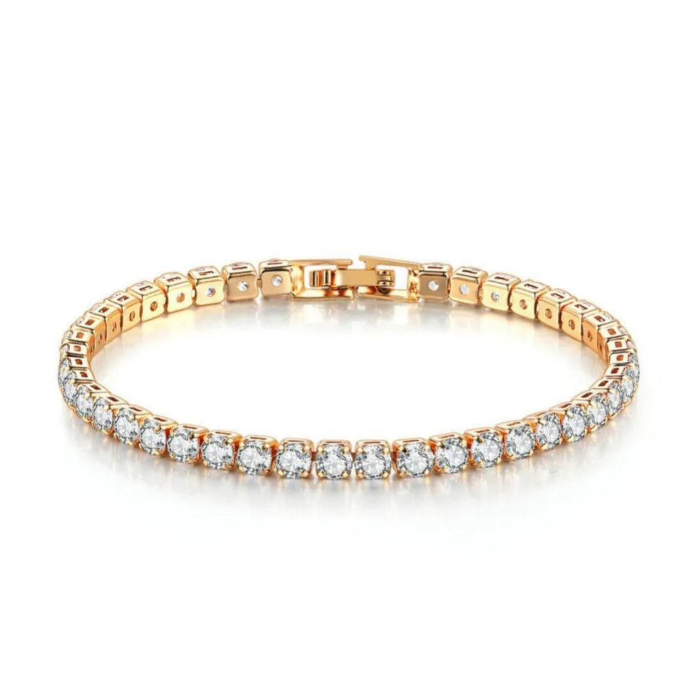 925 Sterling Silver 4mm Tennis Bracelet Inlaid With Zircon Crystal Electroplated 18k Gold Luxury Fashion Women's Gift.