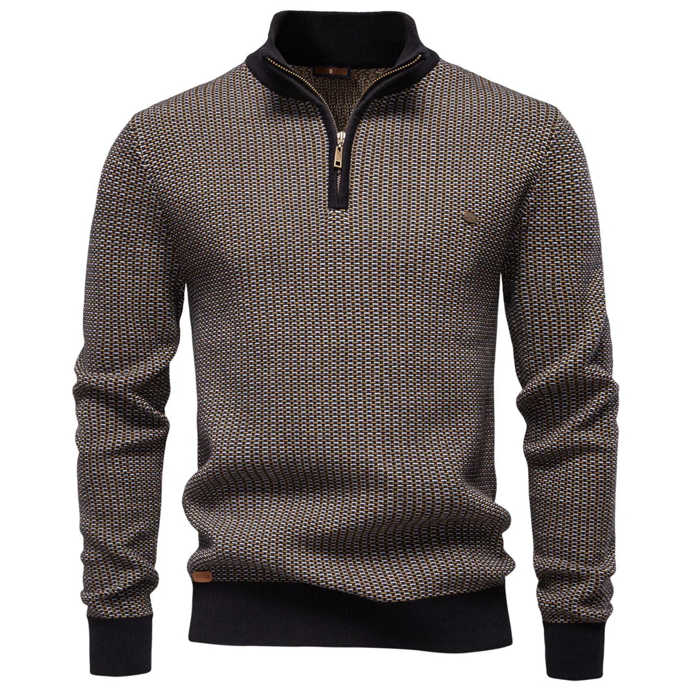 AIOPESON Classic Striped Knitwear Men Cotton Blend Sweater Mock Neck Warm Thickened Old Money Luxury Winter Sweaters for Men
