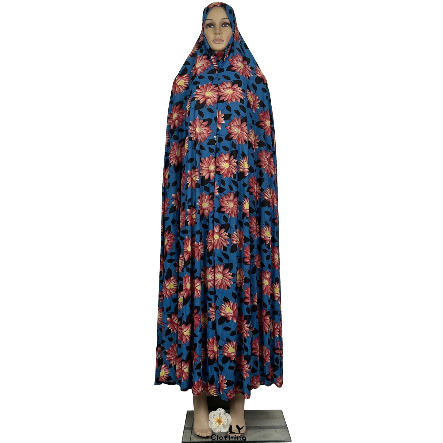 New Dubai Islamic Robe Ramadan Womens Hooded Abaya African Sleeveless Loose Soft Prayer Garment Muslim Floral Dress With Hijab