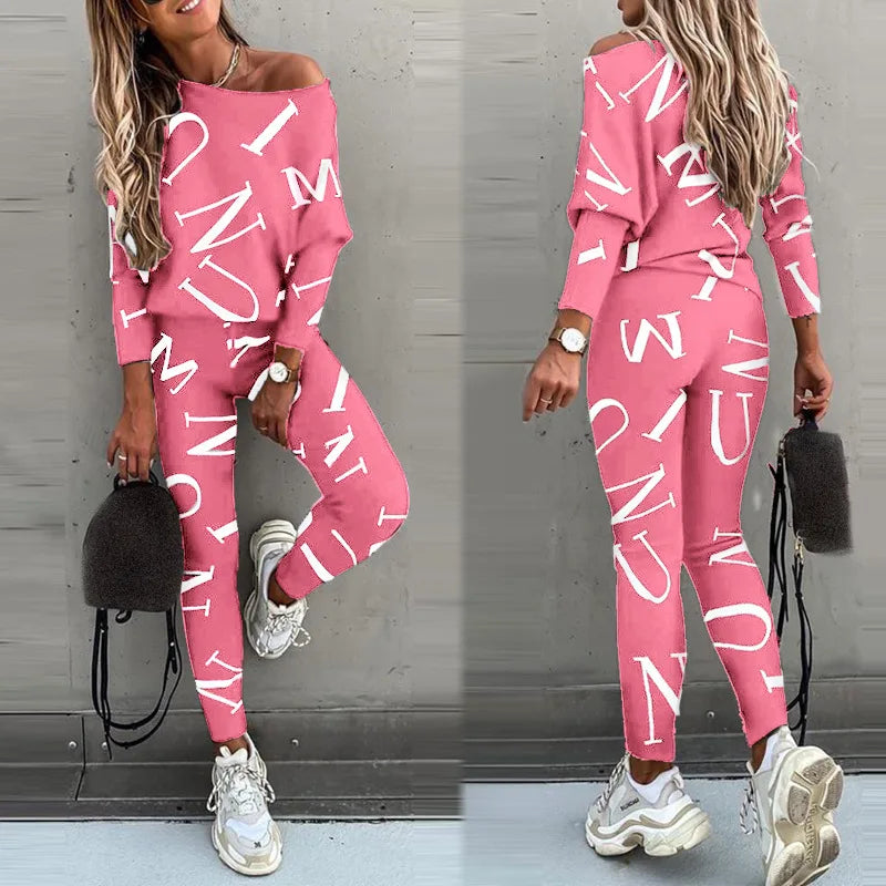 2 Piece Set Women Tracksuit Autumn Winter Warm Letter Top Suits Casual Yoga Set Sweatshirts And Jogging Pants Outfits Sweatpants.