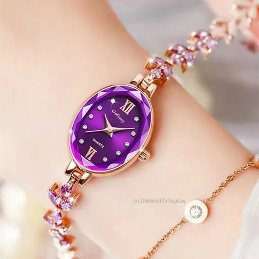 Women's Watches Light Luxury Diamond Inlaid For Clover Watch Waterproof Oval Ladies Fashion Quartz Bracelet Wristwatch.