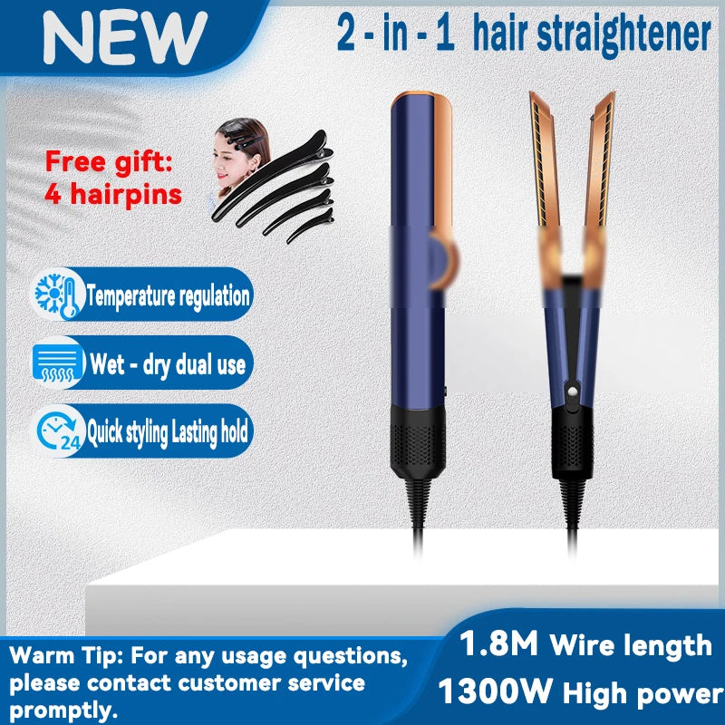 Professional 2-in-1 Hair Straightener & Dryer Combo - Negative Ion Heating Flat Iron with Display. Ideal for Home and Salon