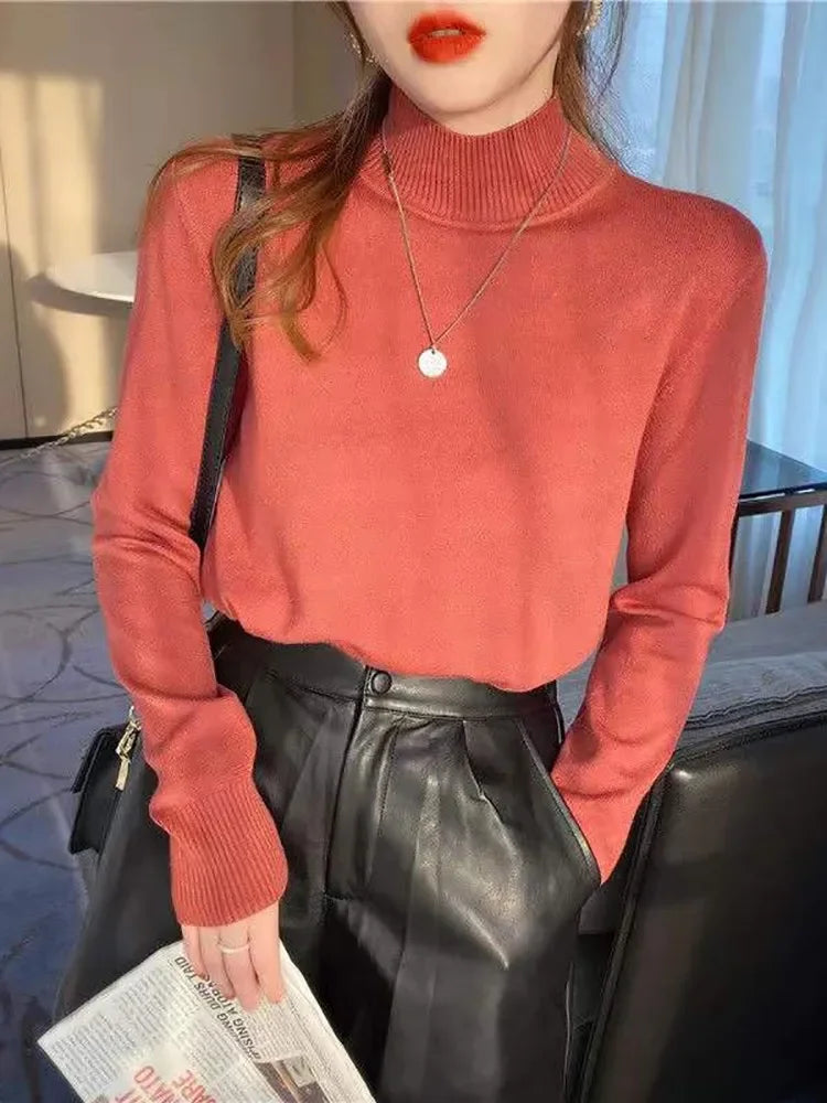 Herbst Winter Chic Bottom Pullover Frauen Mode Rollkragen Pullover Lose Langarm Gestrickte Jumper Weiche Warme Pull Femme Top
