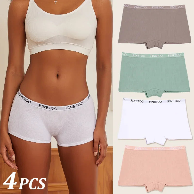 4Pcs Women Cotton Boxers Underwear Seamless Ice Silk Shorts Solid Color Ladies Soft Boyshorts Plus Size Cotton Boxers M/L/XL