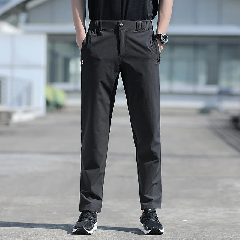 Ice Silk Men's Summer Pants Elastic Waist Straight Leg Trouser Male Quick Dry Big Size Large Plus Stretch 6XL 7XL Work Outdoor