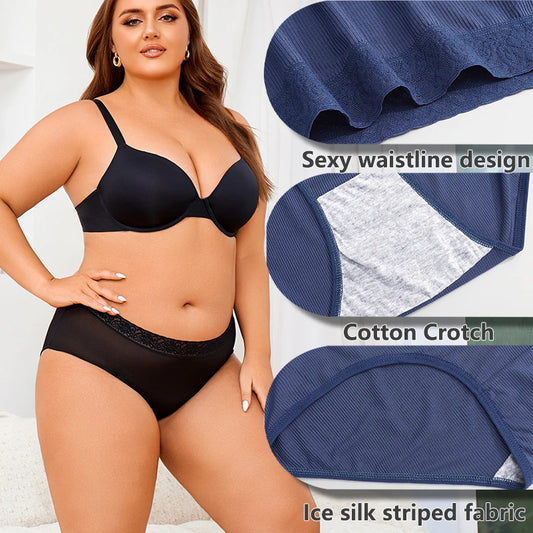 5Pcs Sexy Ice Silk Briefs Large Size Underwear 0XL-4XL Panty Women's Seamless Underwears 8 Solid Color Breathable Underpants.