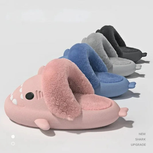 Women Shark Slippers Slides Platform Winter Warm Fluffy Sandal Home Cloud Clapper Soft Room Shoes Children Plush indoor Boy Girl.
