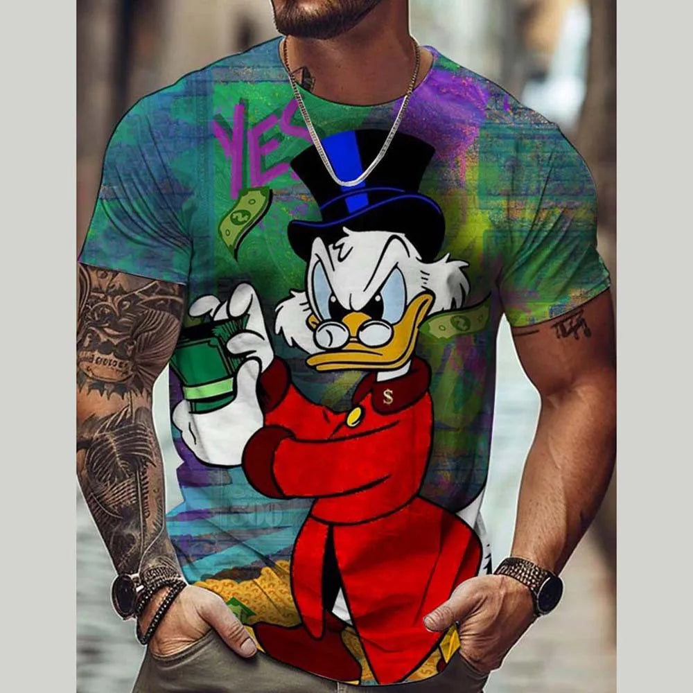 Disney Summer Men Donald Duck T-Shirt Cute Cartoon Print Tops Tees Fashion Short Sleeve Clothing Male Daily Casual Streetwear.